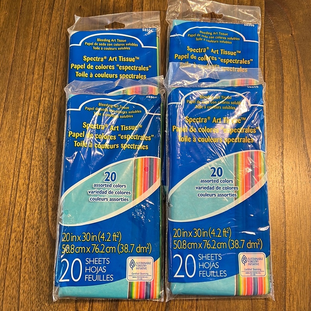 4 pk Spectra Deluxe Bleeding Art Tissue 20 Assorted Colors, 20" x 30", 20 Sheets